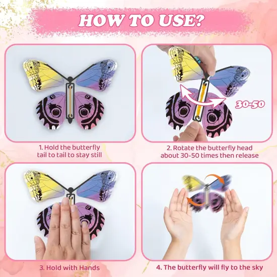 Butterfly Activity Craft Kit for Kids - Includes 23 Paper Butterflies and 13 Color Pens, Make Your Own Rubber Band Wind Up Butterfly Toy, Perfect for Party Games, School Activities, Surprise Cards {4}