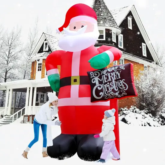 Inflatable Santa Claus 12 Feet Christmas Decoration with Bright LED Lights Perfect for Outdoor Lawn Garden Entryway and Holiday Parties Easy to Install and Store Christmas Inflatable Santa Claus Toy {1}