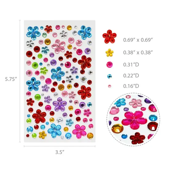 Wrapables 327pcs Acrylic Self Adhesive Crystal Rhinestone Gem Stickers, DIY, Arts & Crafts Supplies (3 sheets), Flowers {2}
