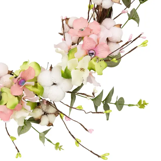 Northlight 18-Inch Pink and Green Hydrangeas with Cotton Artificial Floral Wreath White {5}