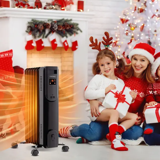 Oil Filled Radiator Heater with Adjustable Thermostat-Black {2}