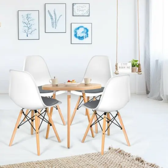 4 Pcs Modern Mid Century Armless Side Chair with Linen Cushion and Wood Legs-White {3}