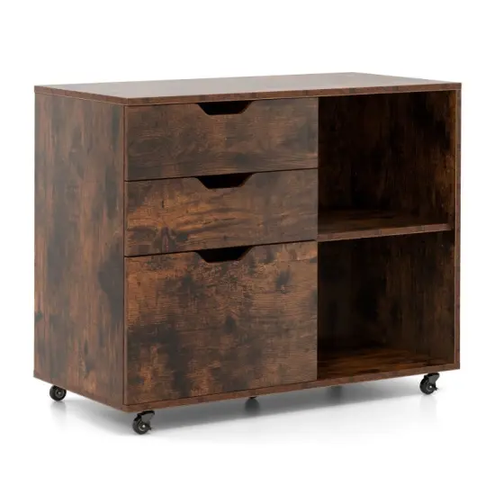 Modern Mobile File Storage Cabinet with Large Tabletop 3 Drawers and Smooth Rolling Wheels Black {9}