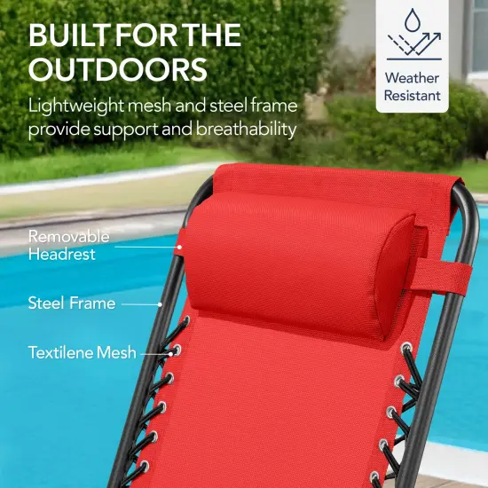 Best Choice Products Folding Outdoor Zero Gravity Rocking Lounge Chair w/ Headrest Pillow Crimson Red {6}