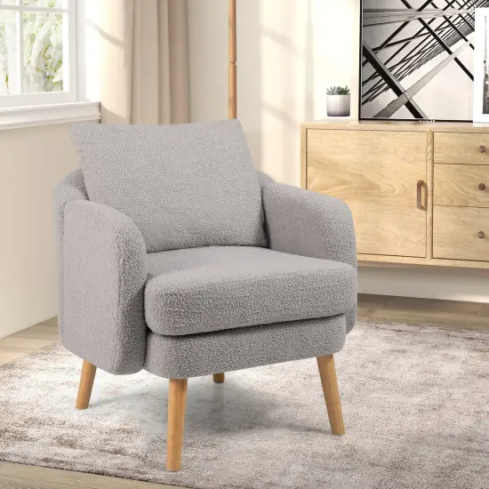 Sherpa Accent Chair Modern Living Room Chair with Seat Cushion Grey {5}
