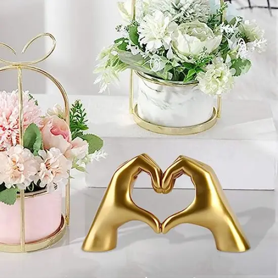 Gold Decor for Living Room Bedroom Bookshelf Coffe Table, Love Finger Aesthetic Statues Boho Wedding Accents Decorations, Knick Knacks Home Decor for Shelves {1}