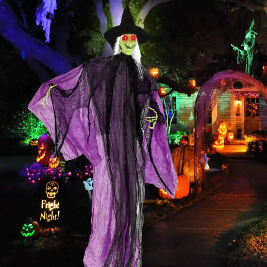 7.2 ft Halloween Standing Witch with Lighted Eyes and Automatic Arm Movement {3}