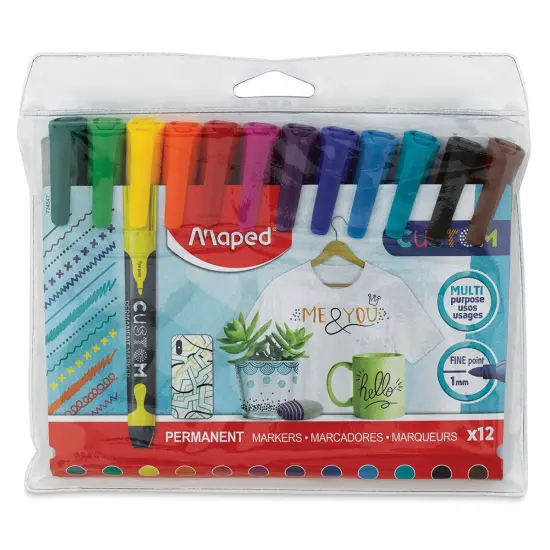 Maped Custom Permanent Markers - Assorted Colors, Set of 12 {1}