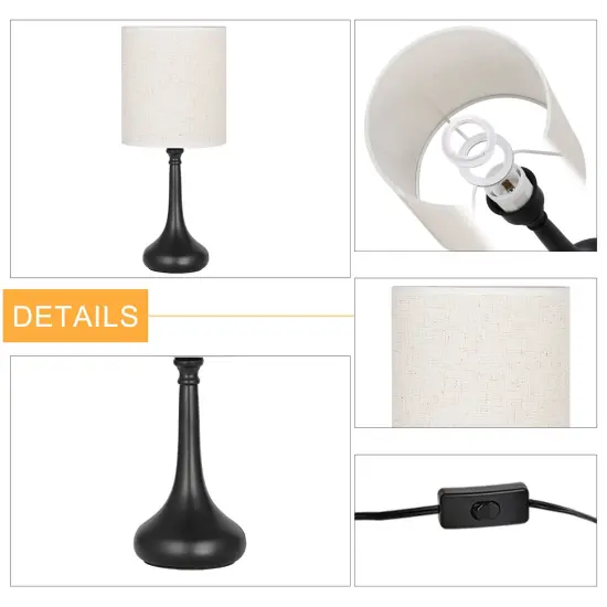 Set of 2 Modern Black Table Lamps &ndash; Compact Nightstand Lamps with Fabric Shade for Bedroom, Office, and Living Room {4}