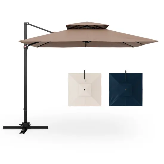Aluminum 9.5 Feet Cantilever Patio Umbrella with 360&deg; Rotation and Double Top Coffee {4}