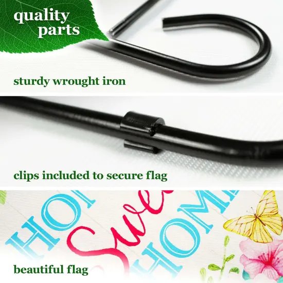 G128 Combo Pack: Garden Flag Stand 36x16IN & Garden Flag Home Sweet Home Butterflies Printed 12x18IN Double Sided {4}