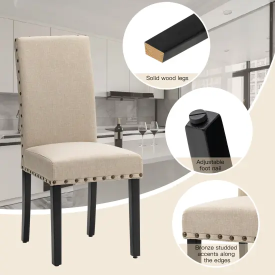 Set of 2/4 Fabric Upholstered Solid Back Parsons Chair with Studded Decoration {5}