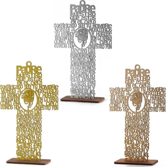 12pcs Jesus Cross Wood Stand Laser Cutout Baptism Centerpiece Gold {3}
