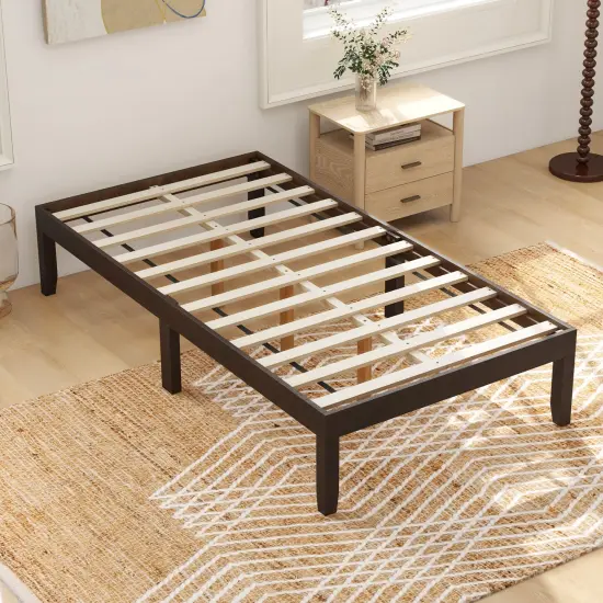 14 Inch Twin Wood Platform Bed Frame with Wooden Slats Support Perfect for Dorms Espresso {6}