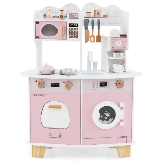 Wooden Kids Kitchen Playset with Coffee Maker for kids-Pink {1}