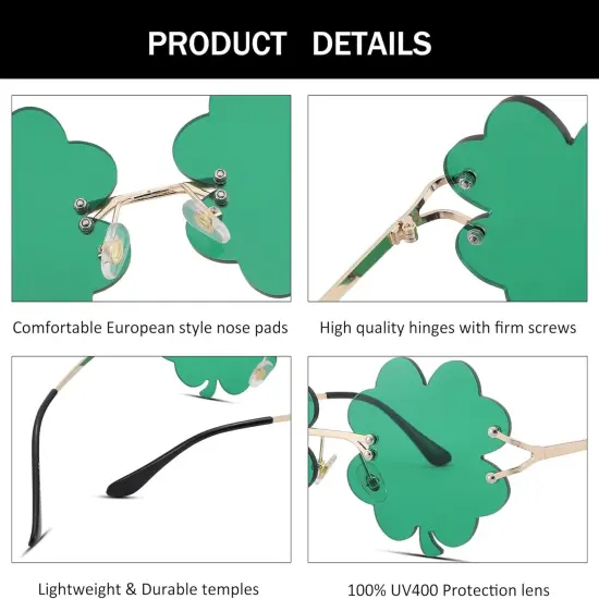 St. Patrick&rsquo;s Day Green Sunglasses Irish Shamrock Four Leaf Clover Green Lens Shades Costume Party Glasses(Four Leaf Green) {5}