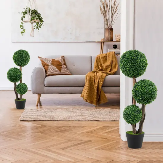 36 Inch Green Tall Artificial Boxwood Topiary Tree in Pot Perfect for Indoor-Outdoor Decor {5}
