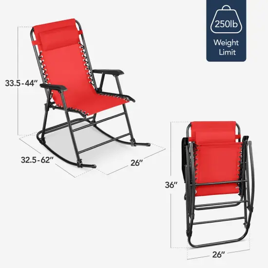 Best Choice Products Folding Outdoor Zero Gravity Rocking Lounge Chair w/ Headrest Pillow Crimson Red {2}