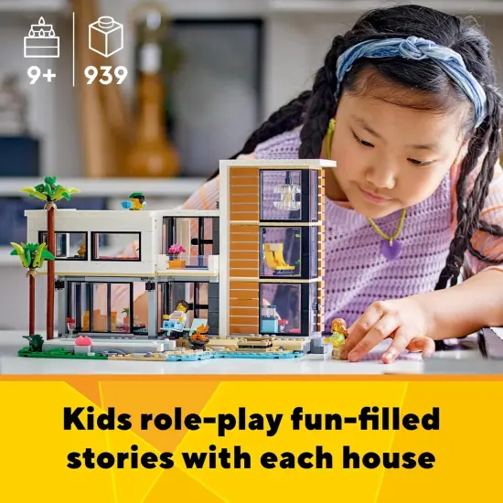 Creator 3 in 1 Modern Toy House - Kids Toy Building Set with 3 Building Options for Boys & Girls, Ages 9+ - with 2 Minifigures for Pretend Play - Gift Idea for Birthday - 31153 {3}