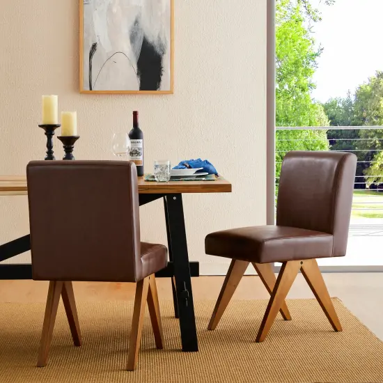 Set of 2/4 Faux Leather Upholstered Side Dining Chairs with V-shaped Wood Legs {10}