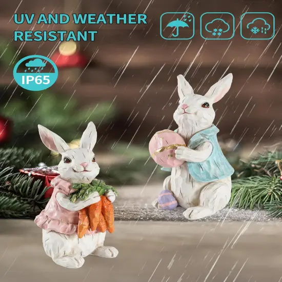 Easter Bunnies, 2 Resin 5'' Bunny Figurines with Resurrection Eggs & Carrots - Hand Painted Statue Spring Decorations for The Home Decor Office Gift (Easter Bunny) {3}