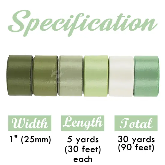Sage Green Satin Ribbon 1 inch Sage Double-Faced Silk Satin Ribbon for Gift Wrapping Flower Bouquet Wedding Baby Shower Decor Crafts- 6 Colors X 5 Yards Each {5}