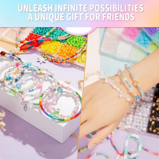Friendship Bracelet Kit for Girls, 16000 pcs with Seed Beads (2/3/4mm), Clay Beads, 7 Styles Letter Beads (A-Z), Variety of Charms, DIY Jewelry Making Crafts, Kids Toy for Ages 6+ {6}