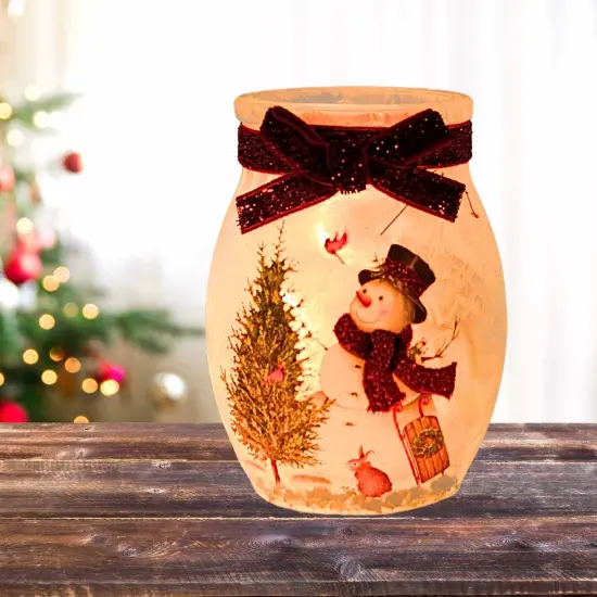 Stony Creek 4.0 Inch Delightful Snowman Pre-Lit Small Jar Christmas Lighted Glass Accent , Christmas Decor Cardinal Sled Bunny Snow White {4}