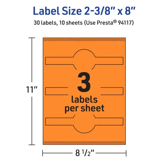 Avery Bright Orange Paper Labels, 2-3/8" x 8" Wraparound {5}