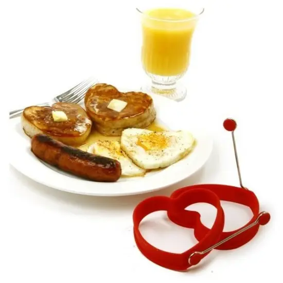 Norpro Nonstick Silicone Heart Shaped Pancake and Egg Rings with Handles - Red {2}