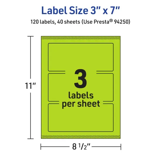 Avery Bright Green Paper Labels, 3" x 7" Rectangle {5}