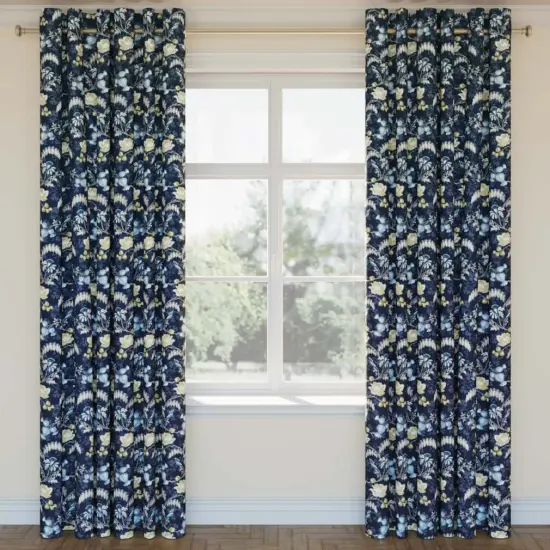 Indigo - Blue Floral Upholstery Fabric 54 Inches" {2}