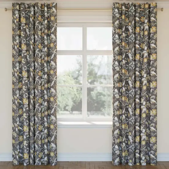 Charcoal - Gold & Yellow,Grey & Silver Floral Upholstery Fabric 54 Inches" {2}