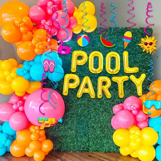 Summer Pool Beach Hanging Swirls 15 Pack Foil Ceiling Hanging Swirls Pool Party Balloons Swimming Pool Party Favors Beach Party Banner Beach Party Balloons {5}