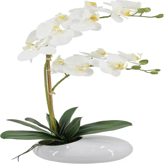 White Orchids in Ceramic Pot, Fake Orchid with Real Touch Stems, Tall Orchid Faux Flowers, Artificial Flora Table Arrangement Centerpiece,Gift for Mom,Wife,Friends. 13.4" Diameter, 20.5" Tall {1}