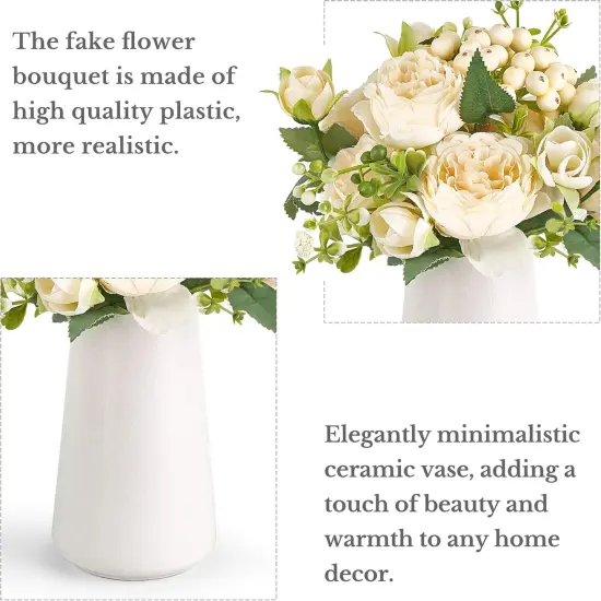 Small Artificial Flowers in Ceramic Vase Centerpieces Table Decor, Silk Flower Arrangements for Home Decor Indoor Fake Flower Bouquet {3}