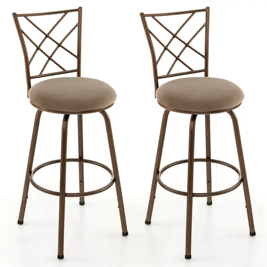 Costway Set of 2 24/30 Inch Adjustable Swivel Barstools Metal Dining Chairs Brown {1}