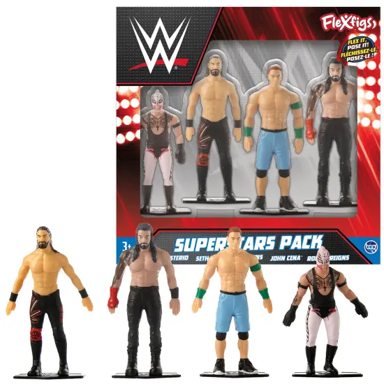 FleXfigs: WWE Superstars - 4 Character Pack - Wrestler Articulated Action Figures, Flex It - Pose It!, Collectible Toy Miniatures, Licensed, Kids 3+ {7}