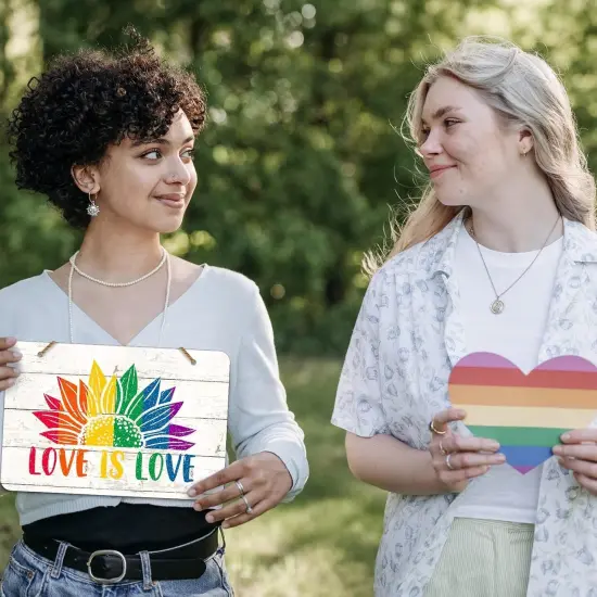 Love is Love Decor Sign 8"x12" Gay Pride LGBTQ Rainbow Door Signs Bisexual Pride Gay Stuff Hanging Signs Gay Lesbian Pride Party Decor Signs for Home Front Door Wreath Porch Wall Decorations {4}