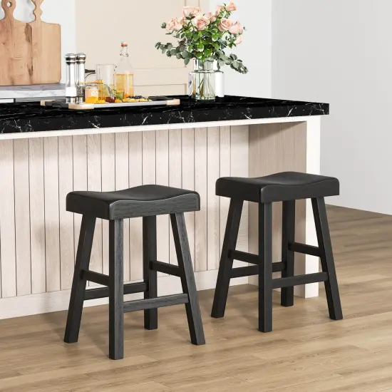 Costway 24-Inch Modern Solid Wood Saddle Stools Set of 2/4 with Curved Seats Footrests {5}