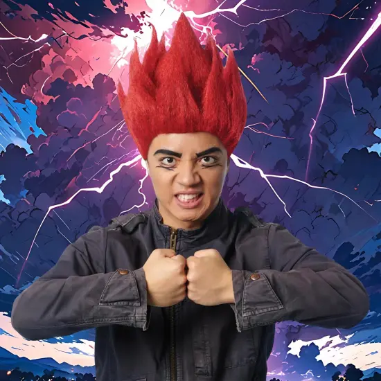 Anime Red Riot Adult Red Costume Wig {3}