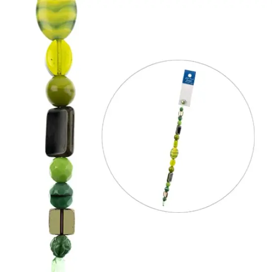 John Bead 7" Assorted Shape Czech Glass Bead Strand Greens Eucalyptus {2}