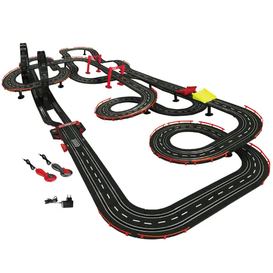 RaceXCale: Master Racer - 1:43 Scale G5 & G6 Slot Car Track, Electric Power Toy Set, 8'3" x 4'6", 4 Magnetic Cars w/ Head Lights, 2 Speed Controllers {1}