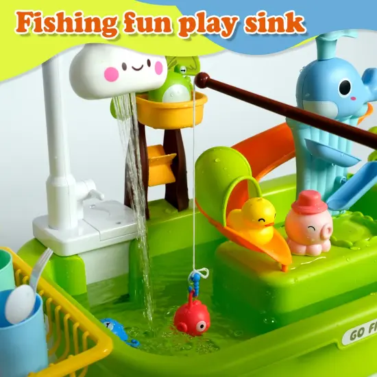 Easy Playhouse: 4-In-1 Play Sink - Running Water Electric Faucet, Kitchen & Food Accessories, Waterpark Theme, Fishing Games, Bath Toys, Kids Age 3+ {6}