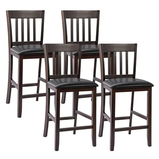 Costway Set of 4 Bar Stools Counter Height Chairs w/ PU Leather Seat Espresso {1}