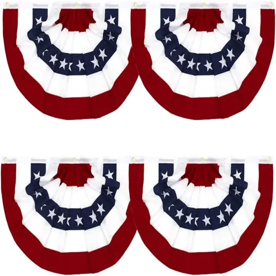 American Pleated Fan Flag Width Approx 90cm - US Patriotic Half Fan Bunting Flag 4 PACK {1}