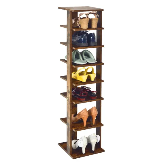 Costway 7-Tier Shoe Rack Free Standing Shelf Storage Tower Rustic Brown {1}