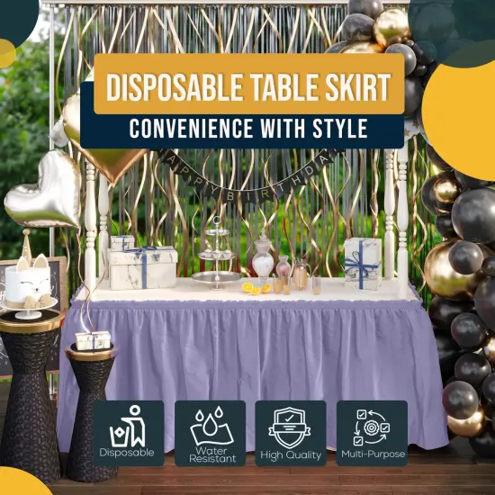 Ruffle Disposable Table Skirt 14 Ft Long Pleated Table Skirts with Adhesive Strip &ndash; Fits 6ft+ Rectangle or Round Tables &ndash; Ideal for Birthday Parties, Gender Reveal, Baby Showers & Event Decorations 6 pack by Exquisite Lavender {6}