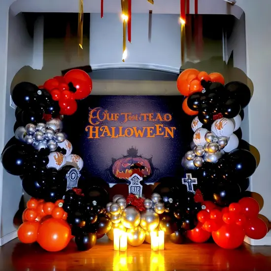 Red Orange Black Silver Balloon(Red Orange Black) {4}