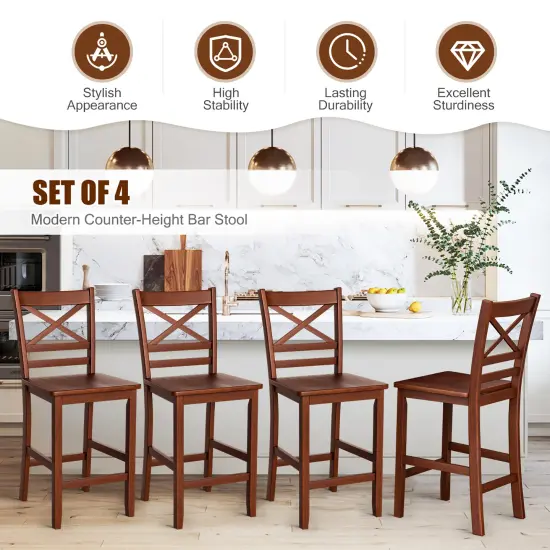 Costway Set of 4 Bar Stools 24'' Counter Height Chairs w/ Rubber Wood Legs Walnut {5}